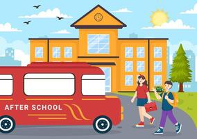 After School Vector Illustration with Students Leave School Building After Class or Program and Back to Home in Flat Cartoon Background