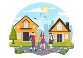 After School Vector Illustration with Students Leave School Building After Class or Program and Back to Home in Flat Cartoon Background