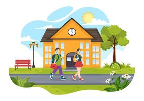 After School Vector Illustration with Students Leave School Building After Class or Program and Back to Home in Flat Cartoon Background