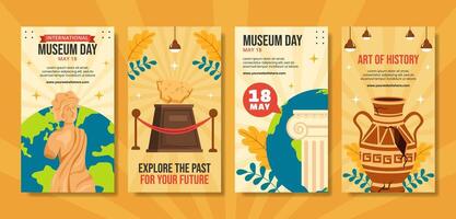 Museum Day Social Media Stories Flat Cartoon Hand Drawn Templates Background Illustration vector