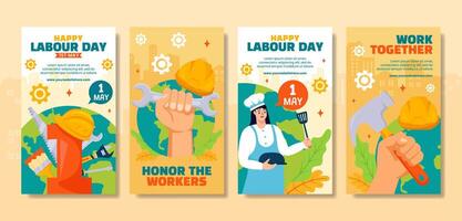 Labour Day Social Media Stories Flat Cartoon Hand Drawn Templates Background Illustration vector