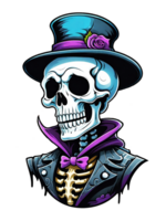 ai genererad skalle med halloween kostym hatt på transparent bakgrund png