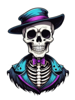 AI generated Skull with halloween costume hat on transparent background png