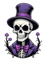 ai genererad skalle med halloween kostym hatt på transparent bakgrund png