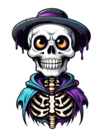 AI generated Skull with halloween costume hat on transparent background png