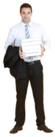 Smart businessman in suit and white shirt and holding document books png