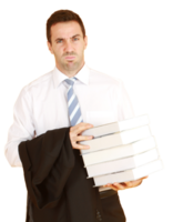 Smart businessman in suit and white shirt and holding document books png