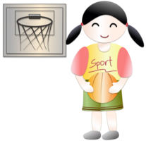 niña vistiendo ropa de deporte jugando cesta pelota png