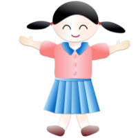 uma menina vestindo uma escola uniforme com uma sorridente face é pulando png