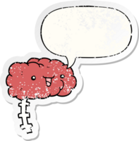 happy cartoon brain and speech bubble distressed sticker png