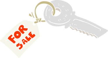 platt Färg illustration av en tecknad serie hus nyckel med för försäljning märka png