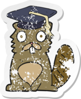 retro distressed sticker of a cartoon beaver graduate png