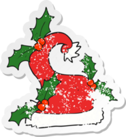 retro distressed sticker of a cartoon christmas holly hat png