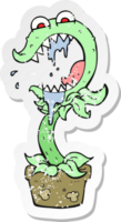 retro distressed sticker of a cartoon carnivorous plant png