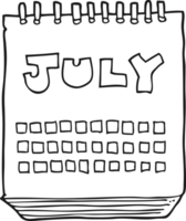 Preto e branco desenho animado calendário mostrando mês do Julho png