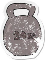 retro distressed sticker of a cartoon 20kg kettle bell png