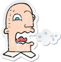 retro distressed sticker of a cartoon burping man png