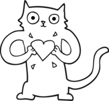 noir et blanc dessin animé chat avec l'amour cœur png