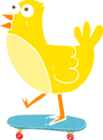 flat color illustration of a cartoon bird on skateboard png