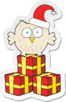 autocollant d'un petit hibou de dessin animé portant un chapeau de noël png