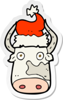 sticker of a cartoon cow wearing christmas hat png