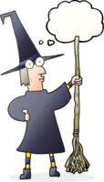 thought bubble cartoon witch with broom png