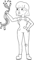 black and white cartoon female electrician png