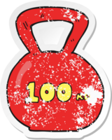 retro distressed sticker of a cartoon 100kg kettle bell weight png