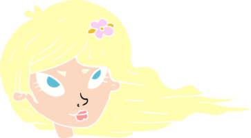 flat color illustration of a cartoon woman with blowing hair png