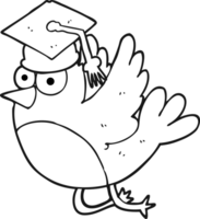 black and white cartoon bird wearing graduation cap png