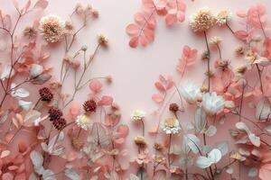 AI generated Soft colors leaves and dry flowers background photo