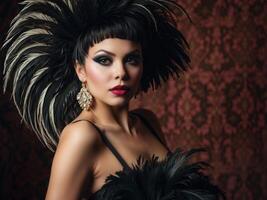 AI generated A glamour burlesque dancer with an ostrich feather fan photo