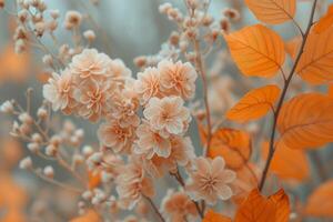 AI generated Soft colors leaves and dry flowers background photo