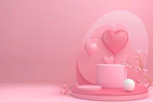 AI generated Valentine 3D background concept. Minimal background, mock up with pink background podium product stage studio 3d light display abstract stand award luxury geometry shape Valentine. photo