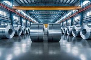 AI generated Metal rolled products on a large warehouse photo