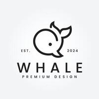 whale ocean line art logo vector minimalist illustration design, sea whale logo design