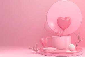 AI generated Valentine 3D background concept. Minimal background, mock up with pink background podium product stage studio 3d light display abstract stand award luxury geometry shape Valentine. photo