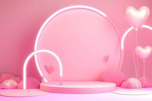 AI generated Valentine 3D background concept. Minimal background, mock up with pink background podium product stage studio 3d light display abstract stand award luxury geometry shape Valentine. photo