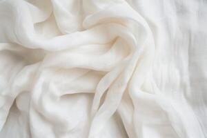 AI generated Minimal abstract white background smooth curve Satin Silky Cloth for background. Rippled white silk fabric texture. photo