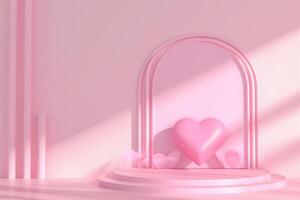 AI generated Valentine 3D background concept. Minimal background, mock up with pink background podium product stage studio 3d light display abstract stand award luxury geometry shape Valentine. photo