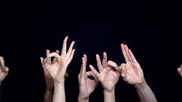 Hands making Okay or flicking sign. Okay coding by hand isolated on black background. Hands show gesture ok or everything is good isolated on black background video