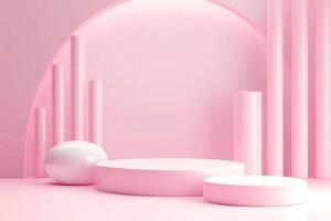 AI generated Valentine 3D background concept. Minimal background, mock up with pink background podium product stage studio 3d light display abstract stand award luxury geometry shape Valentine. photo