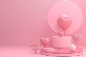 AI generated Valentine 3D background concept. Minimal background, mock up with pink background podium product stage studio 3d light display abstract stand award luxury geometry shape Valentine. photo