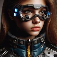 concepto imagen de el europeo Adolescente niña vistiendo futurista astronauta atuendo. ciencia fi foto