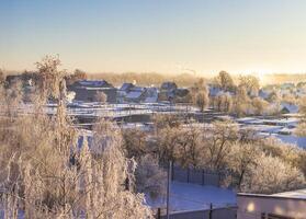 Landscape shot of the winter village. Nature photo