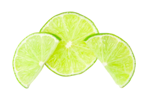 Top view of fresh green lemon slices in stack isolated with clipping path in png file format