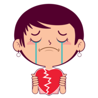 woman holding broken heart face cartoon cute png