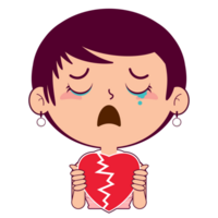 woman holding broken heart face cartoon cute png