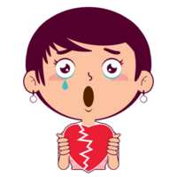 woman holding broken heart face cartoon cute png