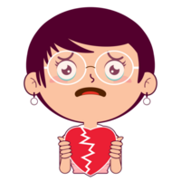 woman holding broken heart face cartoon cute png